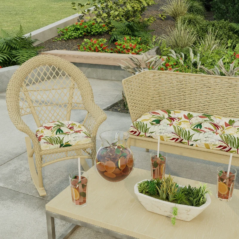 18" x 18" Beige Leaves Contoured Outdoor Wicker Seat Cushion - Set of 2 - 18'' L x 18'' W x 4'' H