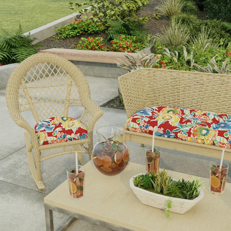 18" x 18" Red Floral Contoured Outdoor Wicker Seat Cushion - Set of 2 - 18'' L x 18'' W x 4'' H