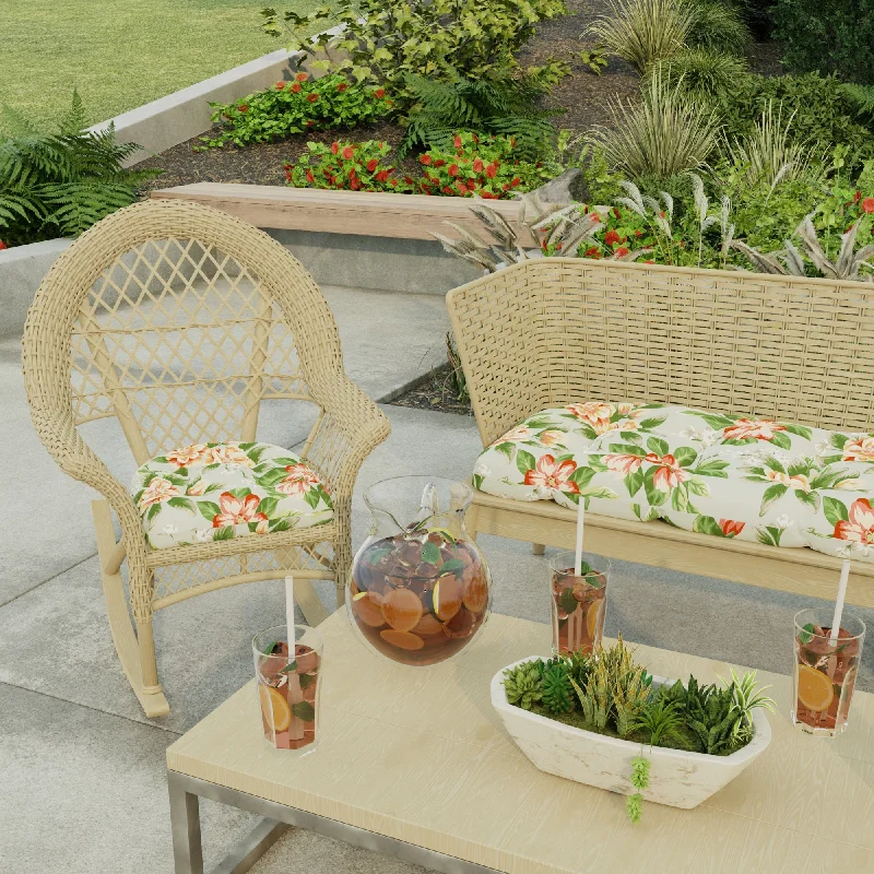 19" x 19" Grey Floral Outdoor Wicker Seat Cushion - Set of 2 - 19'' L x 19'' W x 4'' H