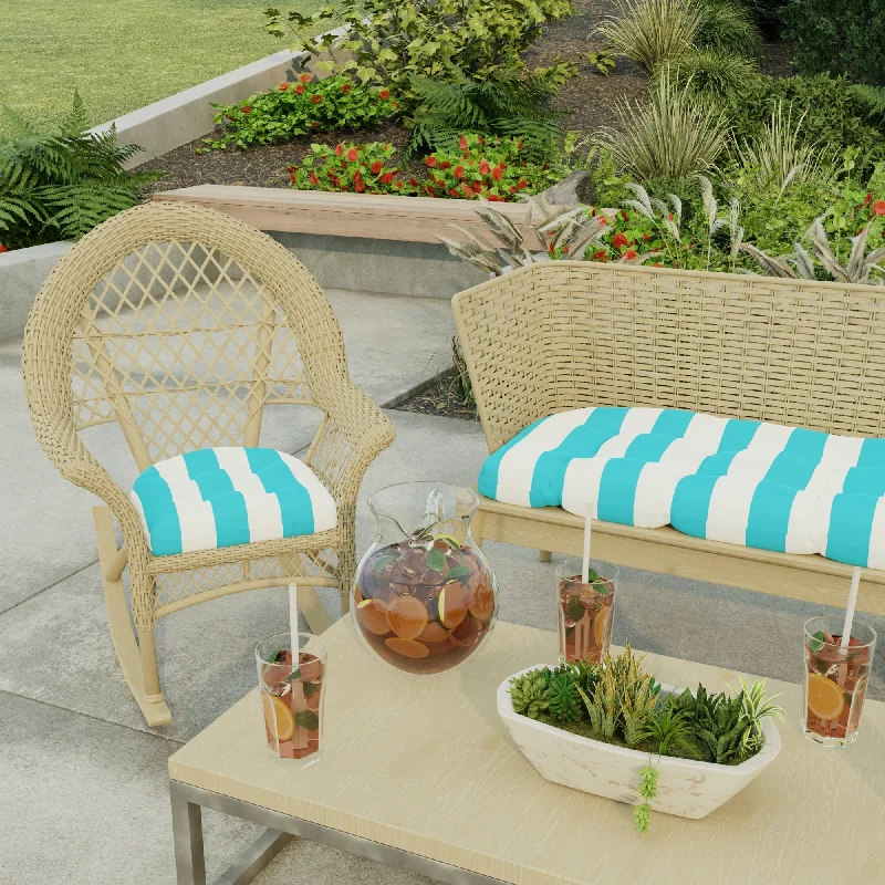 19" x 19" Turquoise Stripe Outdoor Wicker Seat Cushion - Set of 2 - 19'' L x 19'' W x 4'' H