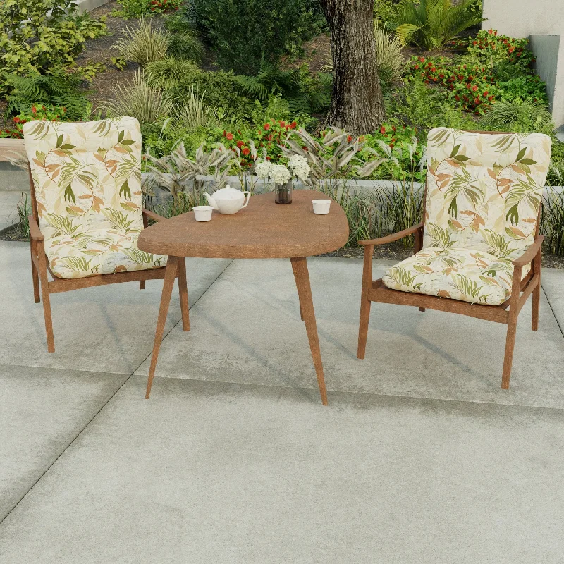 21" x 38" Beige Leaves Outdoor Chair Cushion with Ties and Loop - 38'' L x 21'' W x 3.5'' H