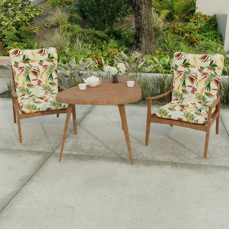 21" x 38" Beige Leaves Outdoor Chair Cushion with Ties and Loop - 38'' L x 21'' W x 3.5'' H