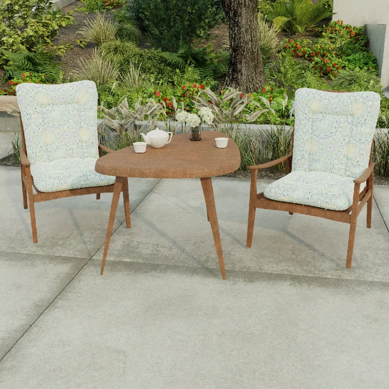 21" x 38" Blue and Green Medallion Outdoor Chair Cushion with Ties and Loop - 38'' L x 21'' W x 3.5'' H