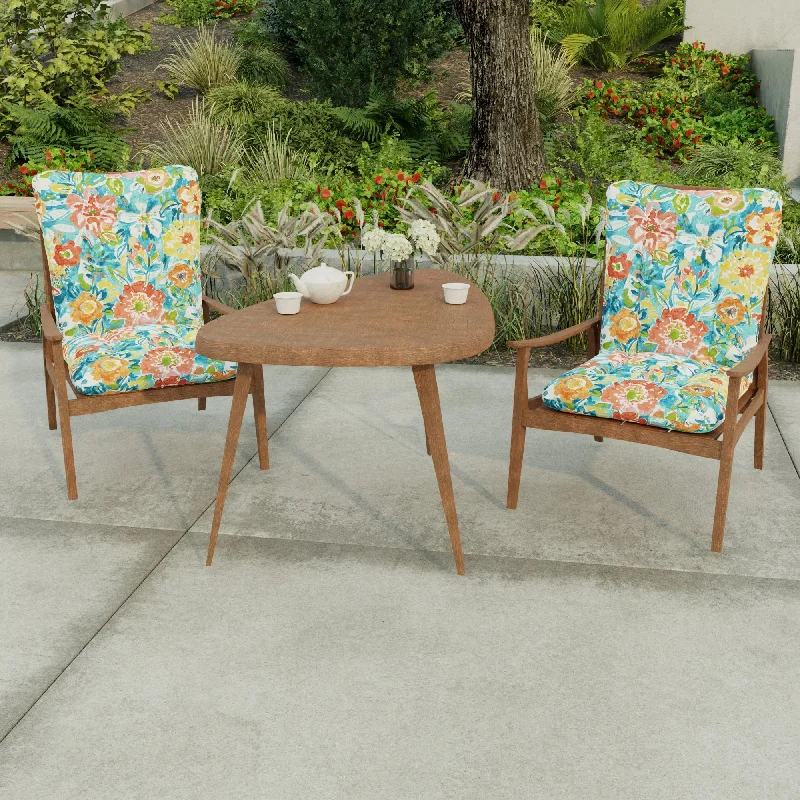 21" x 38" Multicolor Floral Outdoor Chair Cushion with Ties and Loop - 38'' L x 21'' W x 3.5'' H