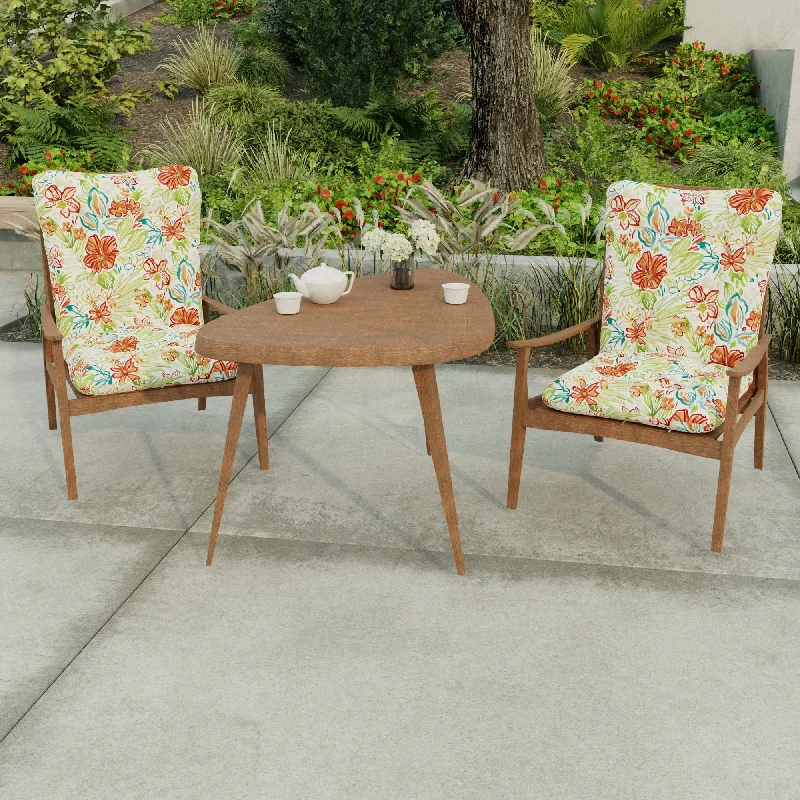 21" x 38" Multicolor Floral Outdoor Chair Cushion with Ties and Loop - 38'' L x 21'' W x 3.5'' H