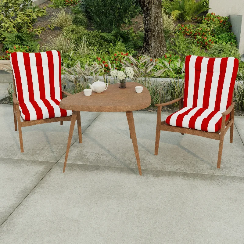 21" x 38" Red Stripe Outdoor Chair Cushion with Ties and Loop - 38'' L x 21'' W x 3.5'' H