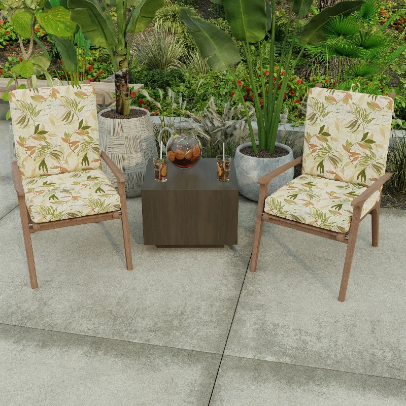 21" x 44" Beige Leaves Outdoor Chair Cushion with Ties and Loop - 44'' L x 21'' W x 3.5'' H