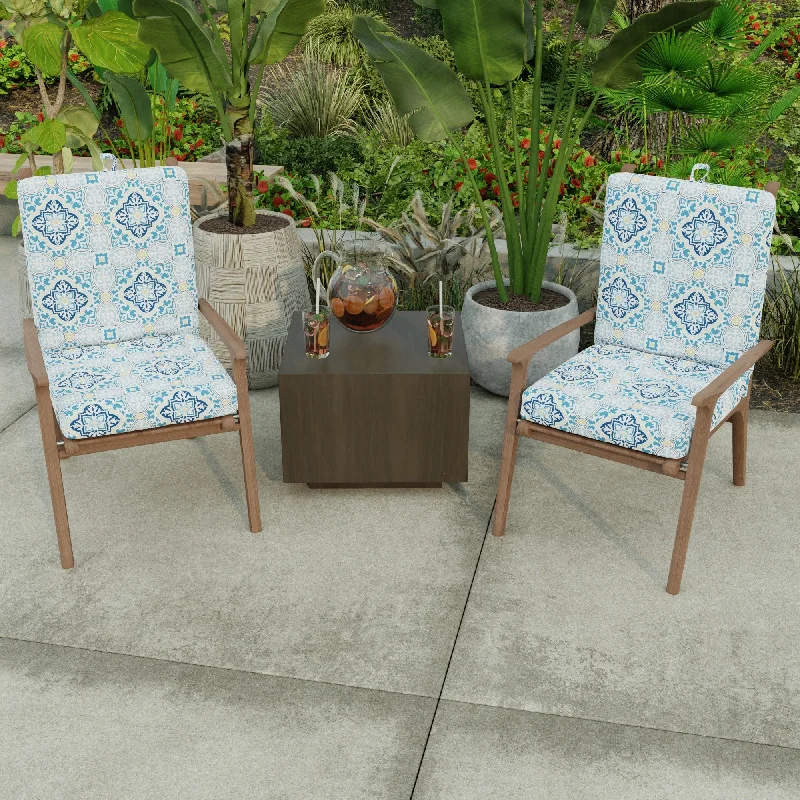 21" x 44" Blue Quatrefoil Outdoor Chair Cushion with Ties and Loop - 44'' L x 21'' W x 3.5'' H