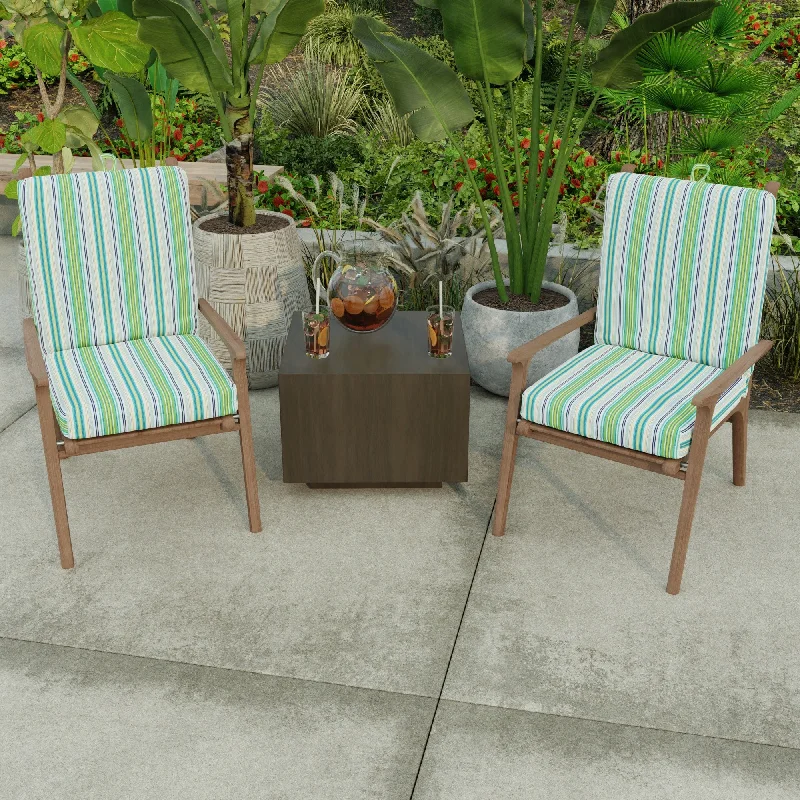 21" x 44" Blue Stripe Outdoor Chair Cushion with Ties and Loop - 44'' L x 21'' W x 3.5'' H