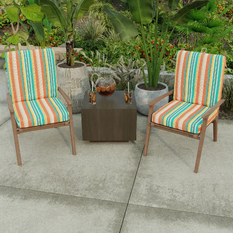 21" x 44" Multicolor Stripe Outdoor Chair Cushion with Ties and Loop - 44'' L x 21'' W x 3.5'' H