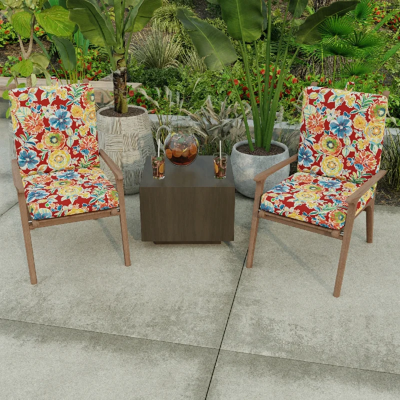 21" x 44" Red Floral Outdoor Chair Cushion with Ties and Loop - 44'' L x 21'' W x 3.5'' H