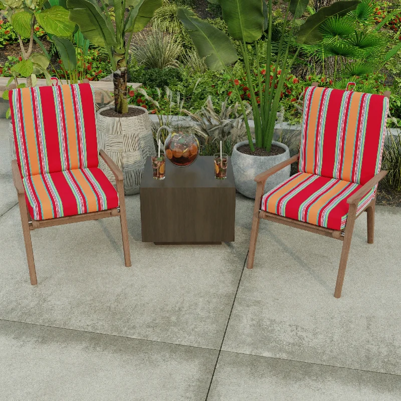 21" x 44" Red Stripe Outdoor Chair Cushion with Ties and Loop - 44'' L x 21'' W x 3.5'' H