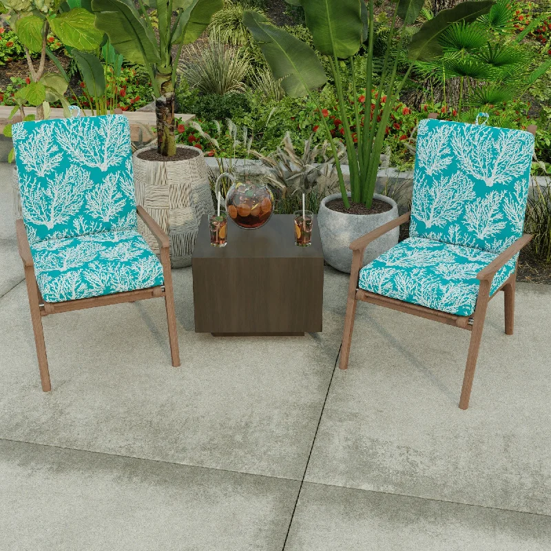 21" x 44" Turquoise Nautical Outdoor Chair Cushion with Ties and Loop - 44'' L x 21'' W x 3.5'' H