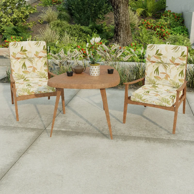 22" x 44" Beige Leaves Outdoor Chair Cushion with Ties and Loop - 44'' L x 22'' W x 4'' H