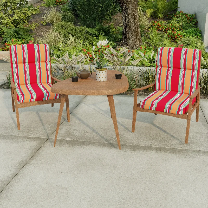 22" x 44" Red Stripe Outdoor Chair Cushion with Ties and Loop - 44'' L x 22'' W x 4'' H