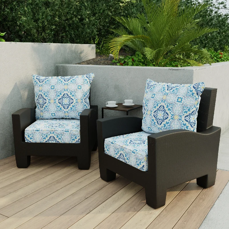 24" x 47" Blue Quatrefoil Outdoor Deep Seat Cushion Set with Welt - 46.5'' L x 24'' W x 6'' H