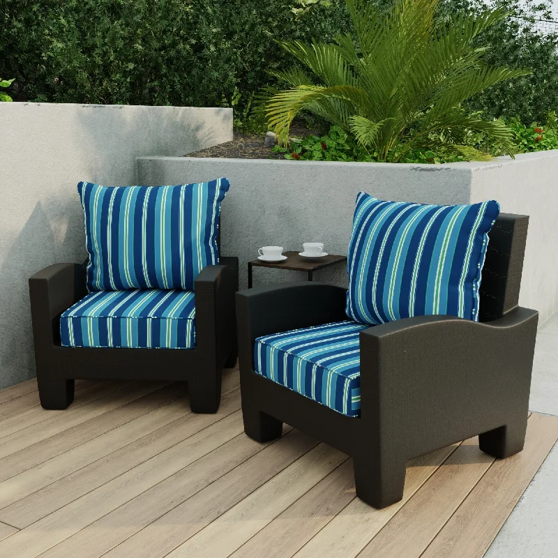 24" x 47" Blue Stripe Outdoor Deep Seat Cushion Set with Welt - 46.5'' L x 24'' W x 6'' H