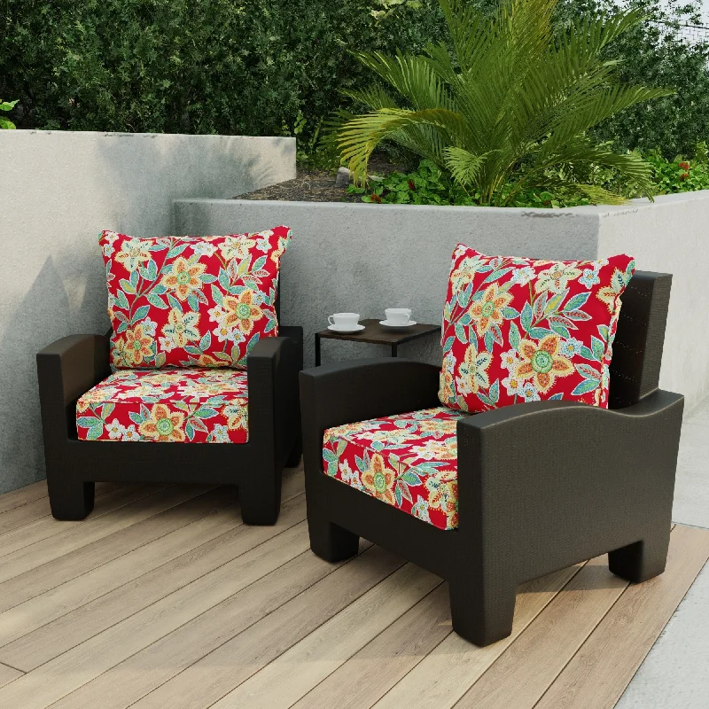 24" x 47" Red Floral Outdoor Deep Seat Cushion Set with Welt - 46.5'' L x 24'' W x 6'' H