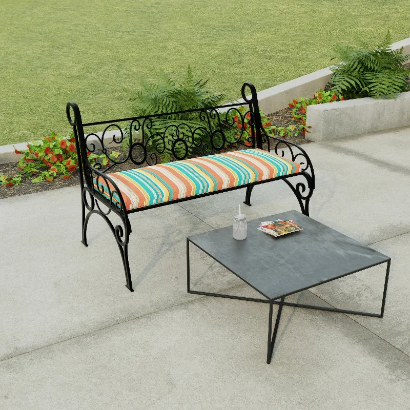 48" x 18" Multicolor Stripe Outdoor Bench Cushion with Ties - 18'' L x 48'' W x 3.5'' H