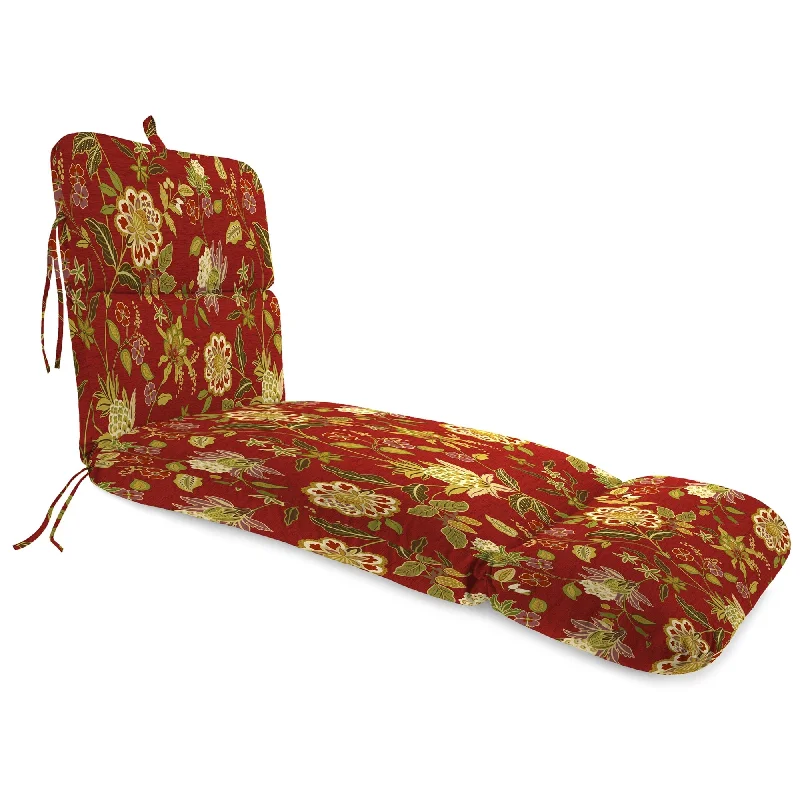 74" x 22" Red Floral Outdoor Chaise Lounge Cushion with Ties and Loop - 74'' L x 22'' W x 5'' H