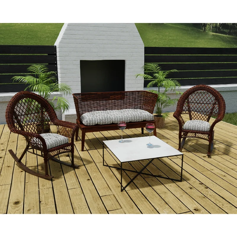 Black Chevron Outdoor Wicker Cushion Set for Bench and 2 Seats - 18'' L x 44'' W x 4'' H