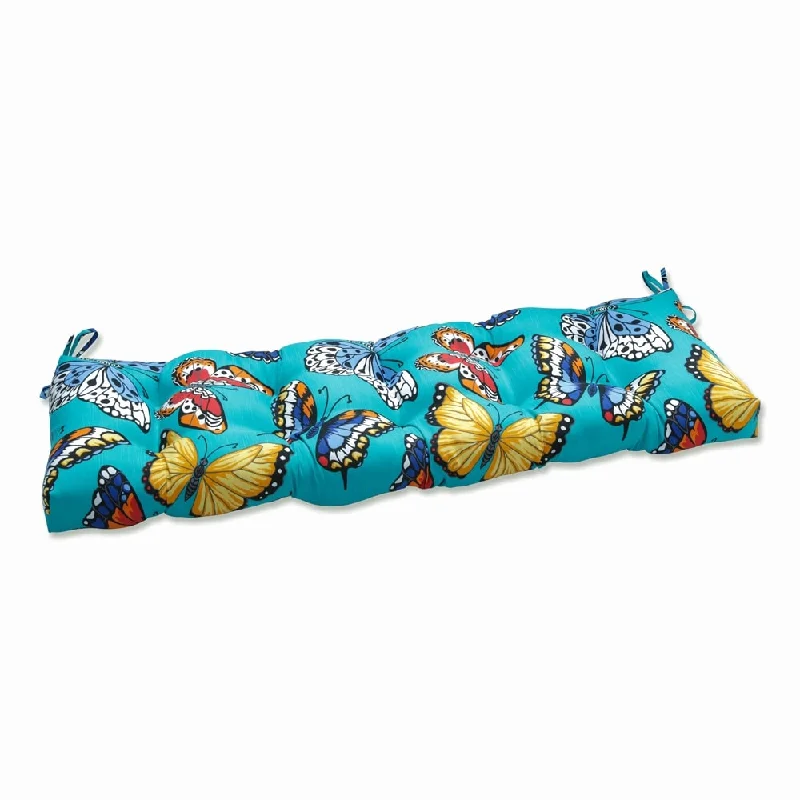 Butterfly Garden Turquoise Outdoor Tufted Bench Swing Cushion - 56 X 18 X 5