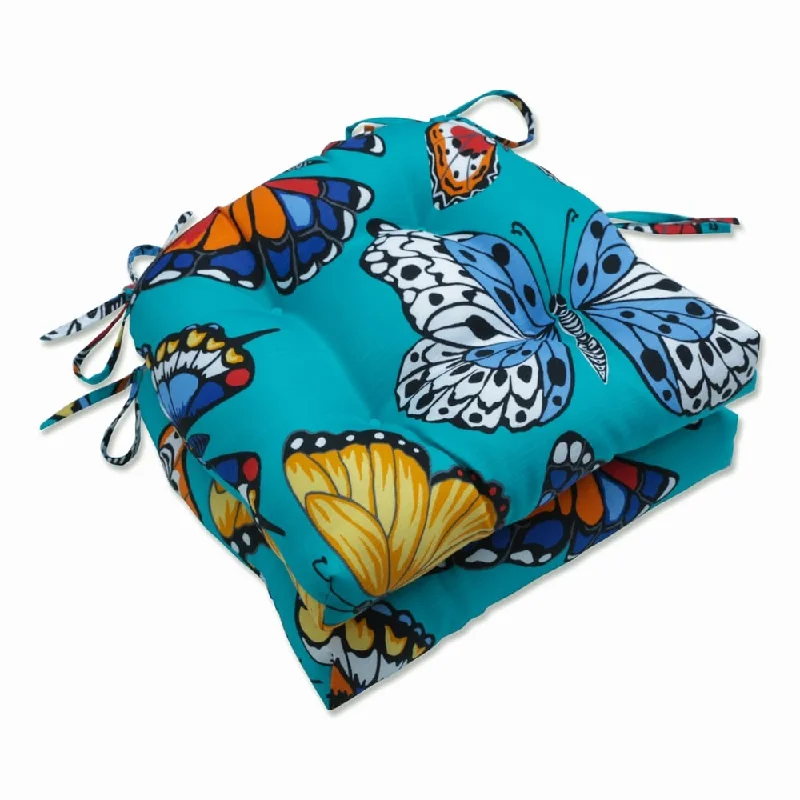 Butterfly Garden Turquoise Reversible Chair Pad (Set of 2) - 16 X 15.5 X 4