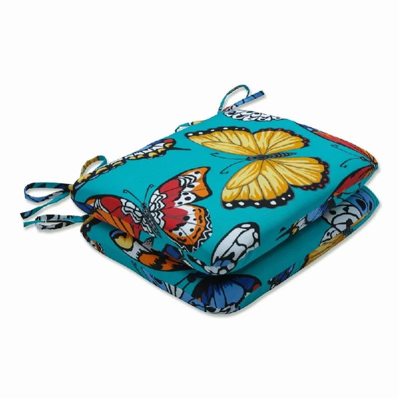 Butterfly Garden Turquoise Rounded Corners Seat Cushion (Set Of 2) - 18.5 X 15.5 X 3