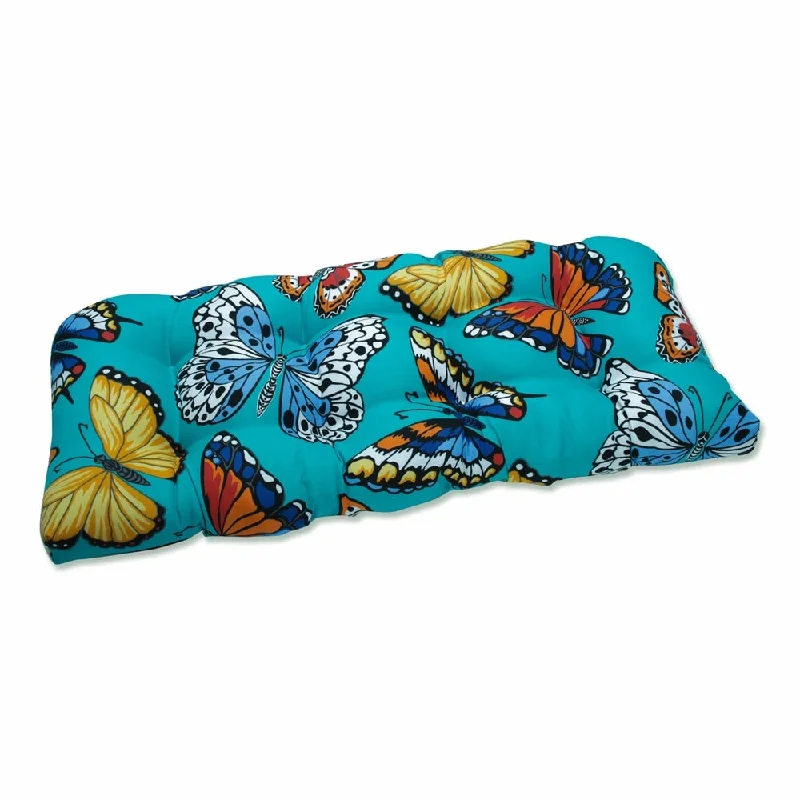 Butterfly Garden Turquoise Wicker Loveseat Cushion - 44 X 19 X 5