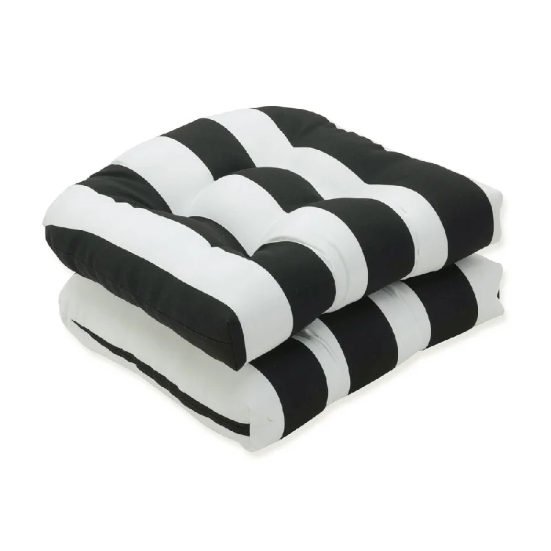 Cabana Stripe Black Wicker Seat Cushion (Set of 2)