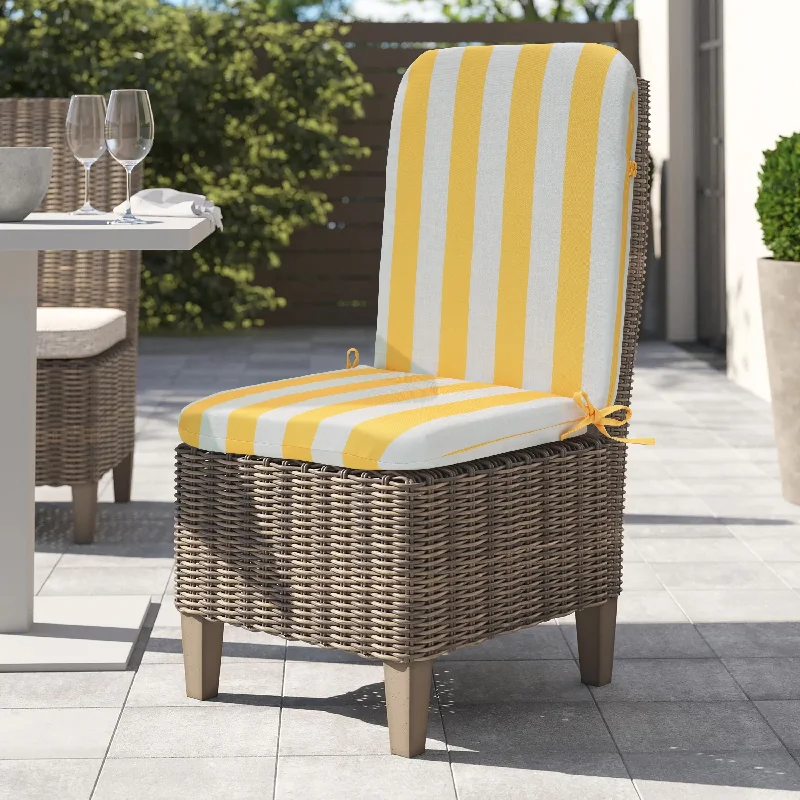 Cabana Stripe Print Outdoor High Back Chair Cushion 20 x 45 in Yellow - 20" x 45"