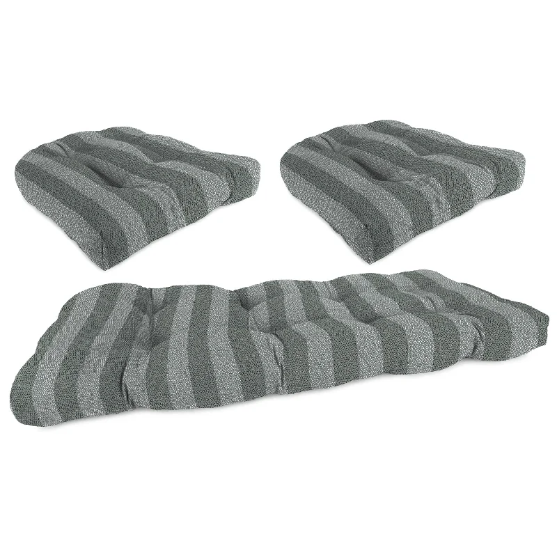 Grey Stripe Outdoor Wicker Cushion Set for Bench and 2 Seats - 18'' L x 44'' W x 4'' H