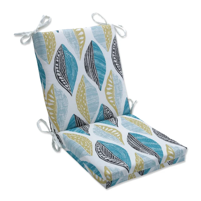 Leaf Block Teal/Citron Squared Corners Chair Cushion - 36.5 X 18 X 3