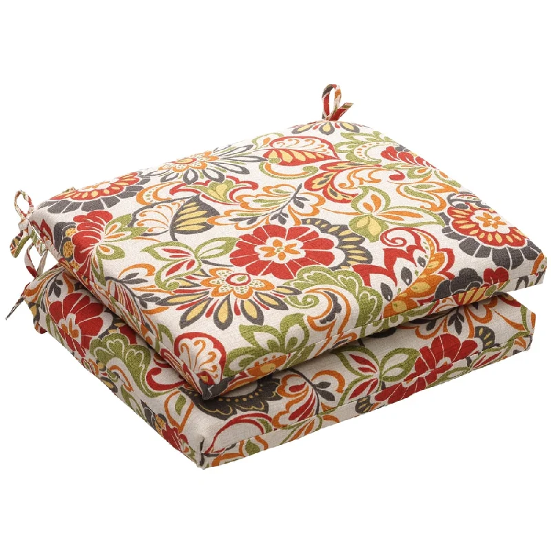 Outdoor Multicolored Floral Square Seat Cushion (Set of 2)