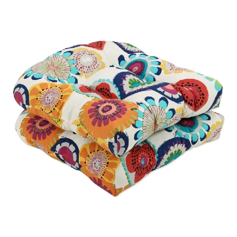 Outdoor Multicolored Floral Wicker Polyester Seat Cushions (Set of 2)