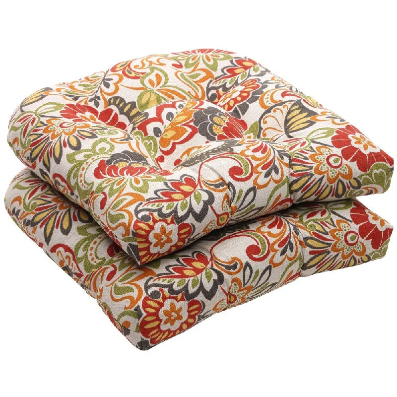 Outdoor Multicolored Floral Wicker Seat Cushions (Set of 2) - Red