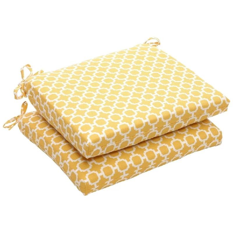 Outdoor Yellow and White Geometric Square Seat Cushion (Set of 2)