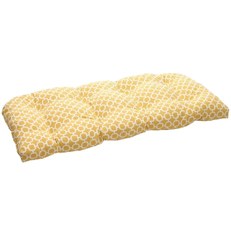 Outdoor Yellow/ White Geometric Tufted Wicker Loveseat Cushion