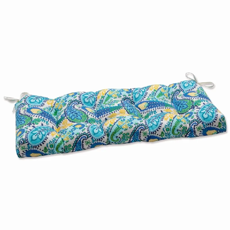 Pillow Perfect Outdoor Amalia Paisley Blue Blown Bench Cushion