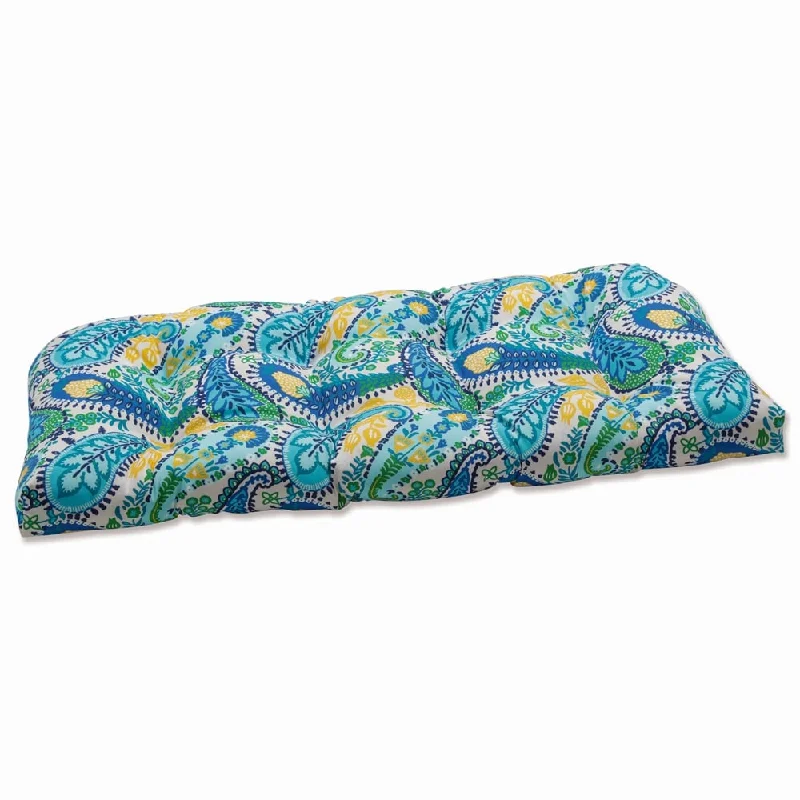 Pillow Perfect Outdoor Amalia Paisley Blue Wicker Loveseat Cushion - 19 X 44 X 5 - 19 X 44 X 5