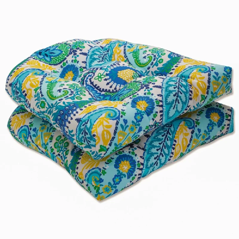 Pillow Perfect Outdoor Amalia Paisley Blue Wicker Seat Cushion (Set of 2) - 19 X 19 X 5 - 19 X 19 X 5