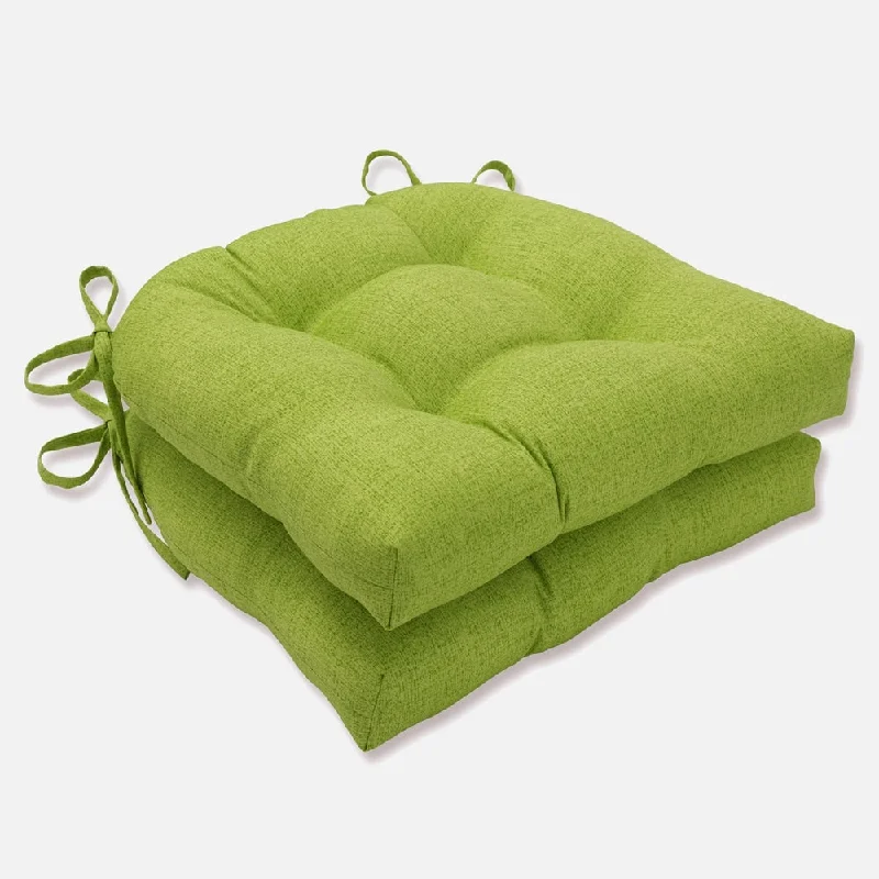 Pillow Perfect Outdoor Baja Linen Lime Deluxe Tufted Chairpad (Set of 2) - 17 X 17.5 X 4 - 17 X 17.5 X 4