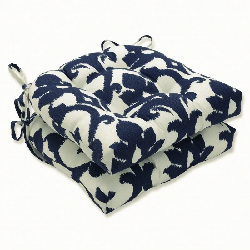 Pillow Perfect Outdoor Basalto Navy Deluxe Tufted Chairpad (Set of 2) - 17 X 17.5 X 4 - 17 X 17.5 X 4