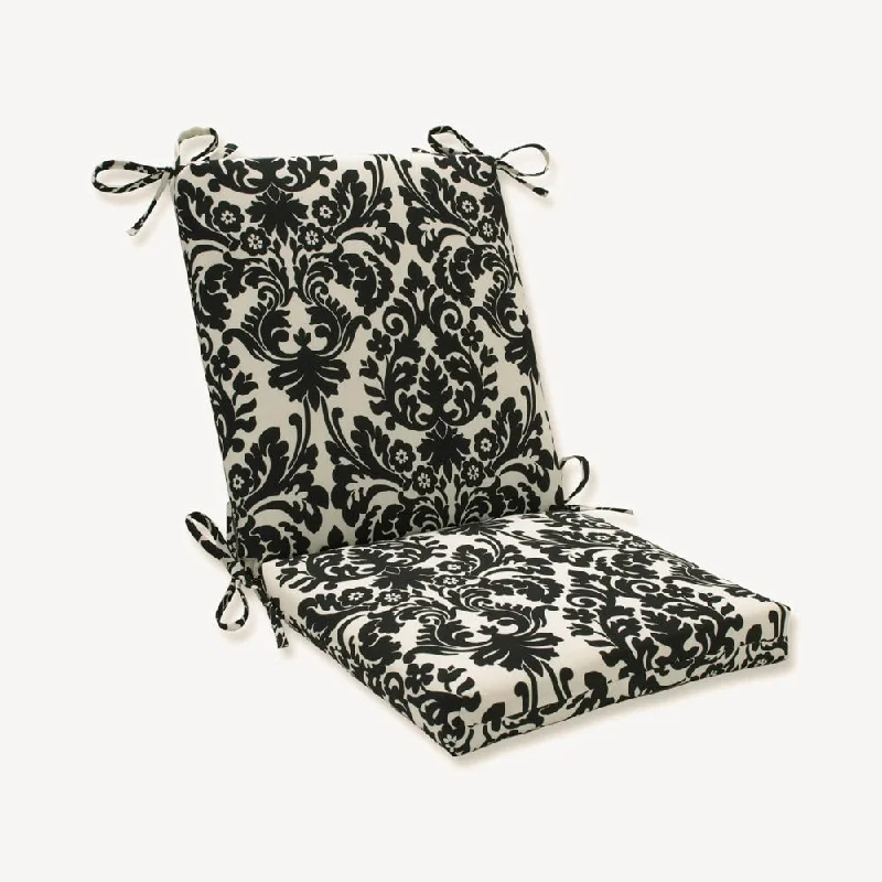 Pillow Perfect Outdoor Black/ Beige Damask Square Chair Cushion