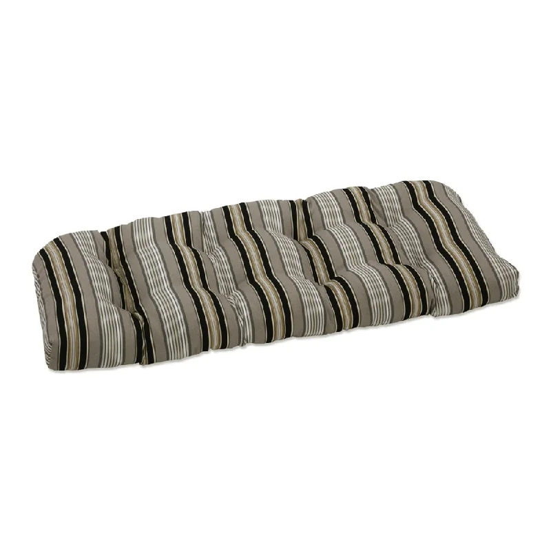 Pillow Perfect Outdoor Black/ Beige Stripe Wicker Loveseat Cushion