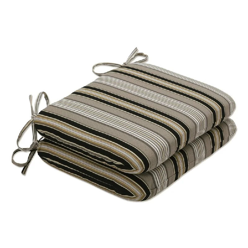 Pillow Perfect Outdoor Black/ Beige Striped Round Seat Cushions (Set of 2)