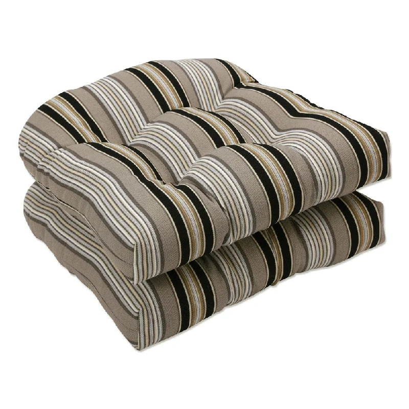 Pillow Perfect Outdoor Black/ Beige Striped Seat Cushions (Set of 2)