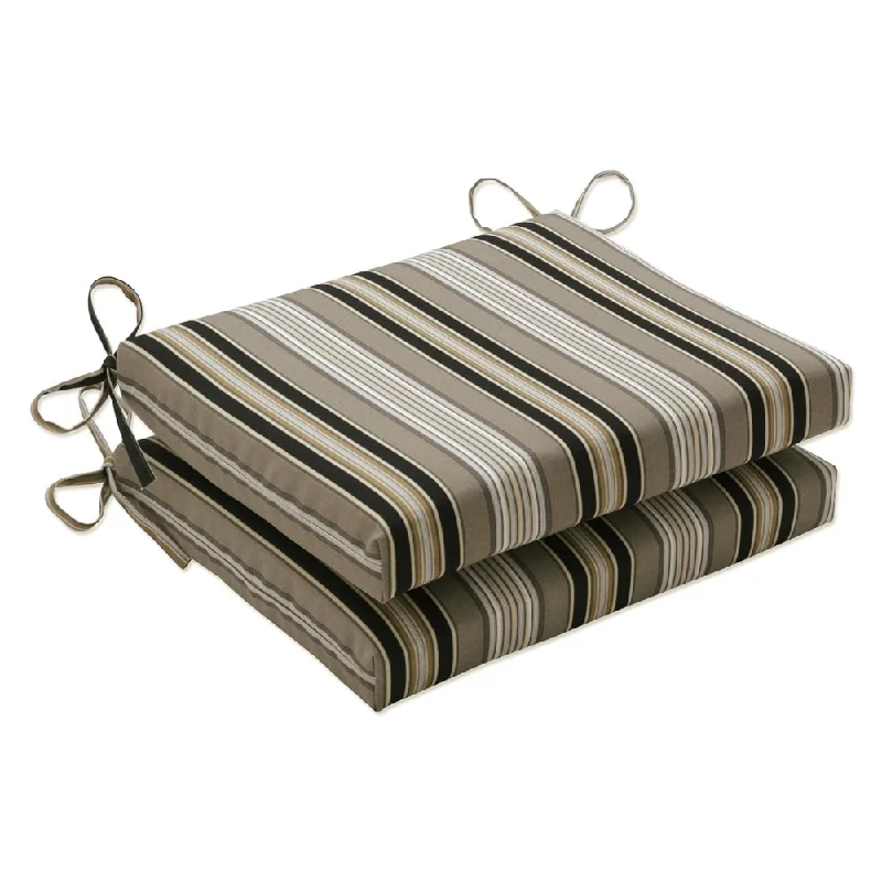 Pillow Perfect Outdoor Black/ Beige Striped Squared Seat Cushions (Set of 2)