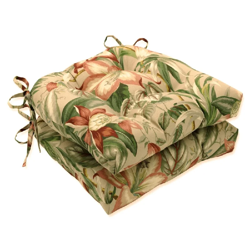 Pillow Perfect Outdoor Botanical Glow Tiger Stripe Deluxe Tufted Chairpad (Set of 2) - 17 X 17.5 X 4 - 17 X 17.5 X 4