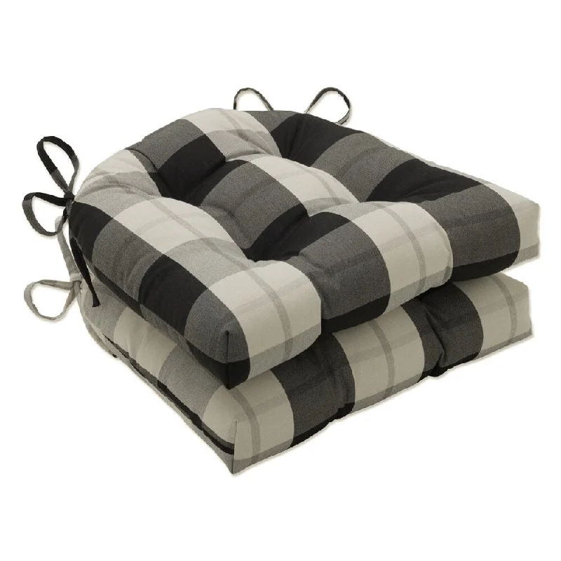 Pillow Perfect Outdoor Branson Pewter Deluxe Tufted Chairpad (Set of 2) - 17 X 17.5 X 4 - 17 X 17.5 X 4